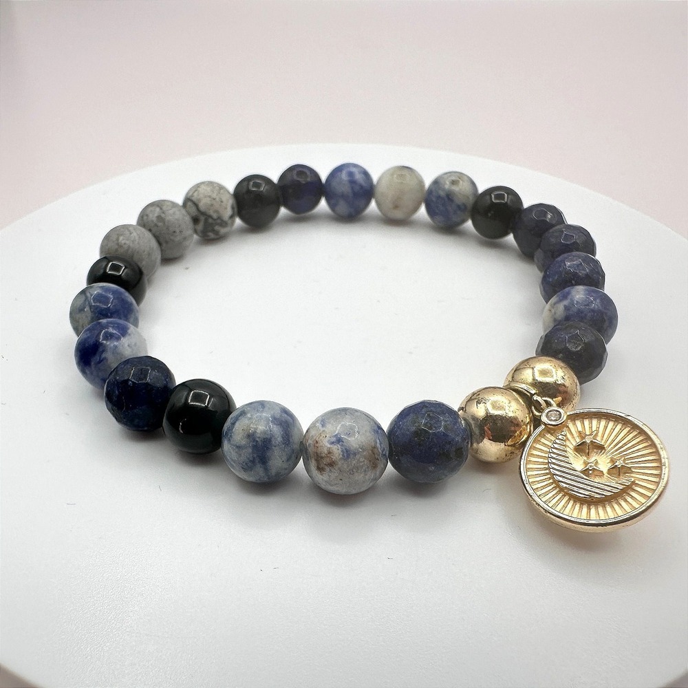 Vintage Y2K Gold Tone Moon Star Charm Beaded‎ Bracelet Women's Classic Jewelry